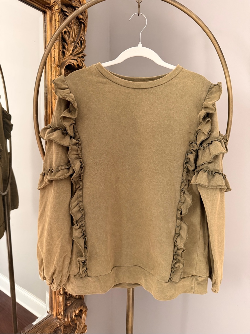 Ruffled Sweatshirt - Olive Green
